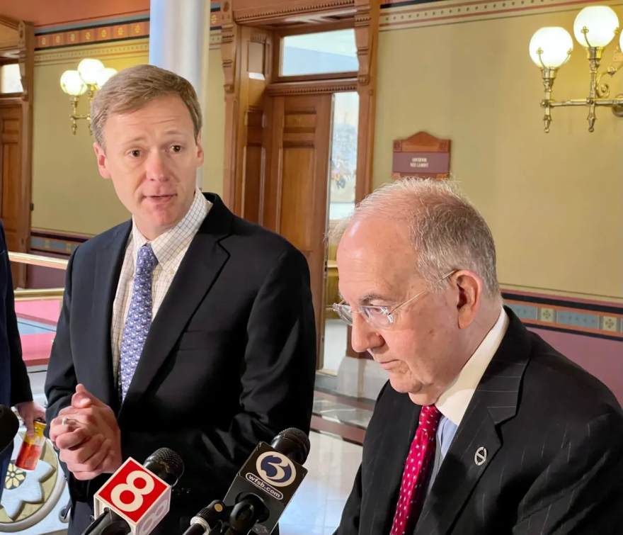 State House Speaker Matt Ritter, left, and Senate President Martin Looney, right.