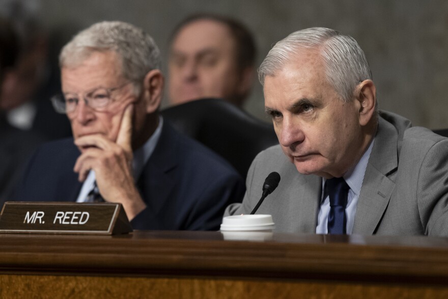Senate Armed Services Committee Chairman Jim Inhofe, of Oklahoma, listens as Ranking Member Sen. Jack Reed, D-R.I., speaks during a hearing of the Senate Armed Services Committee about about ongoing reports of substandard housing conditions Dec. 3