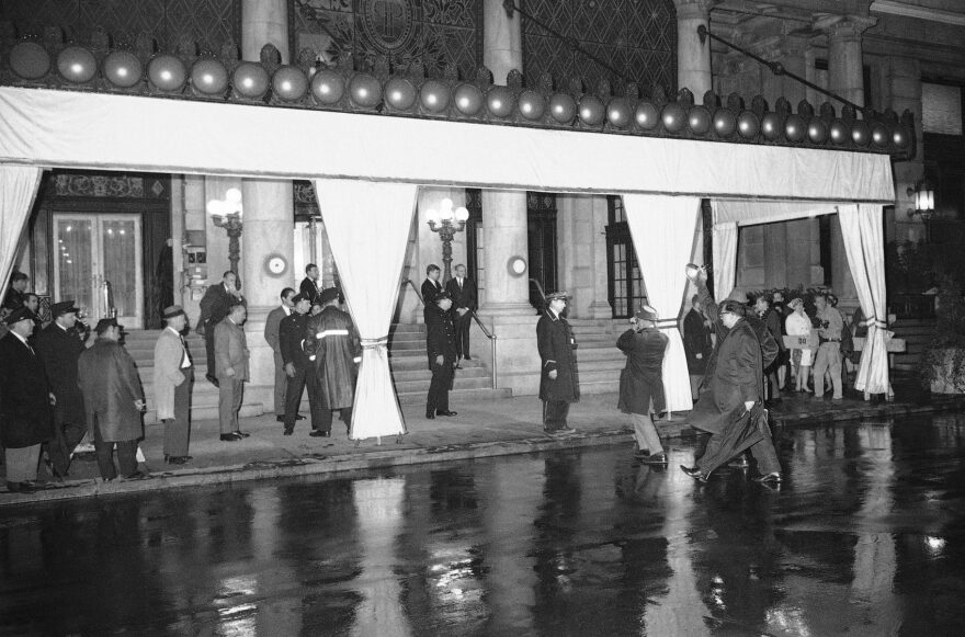 The scene outside New York's Plaza Hotel, where writer Truman Capote held his exclusive Black and White Ball, Nov. 28, 1966. (AP)
