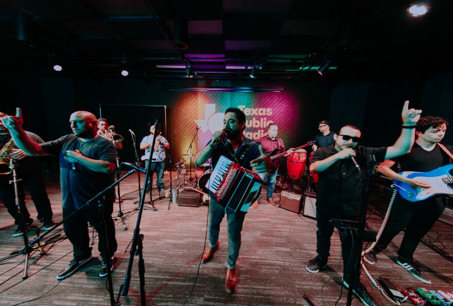 South Texas' "barrio big band" Bombasta perform in The Malu & Carlos Alvarez Theater & Studio at Texas Public Radio for Summer Night City in August 2021.
