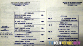 A copy of the Palm Beach County, FL, presidential ballot, 08 November 2000, shows the staggering of the candidates on the ballot that lead to some confusion for Palm Beach County voters during polling for the presidential election 07 November. 
