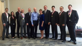Governor Rick Scott awarded seven business men and women with the Young Entrepreneur Award Thursday at the Florida Innovation hub at UF. Gainesville Mayor Ed Braddy, Hub Director Jane Muir, and UF President Kent Fuchs congratulated the recipients alongside the governor.