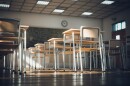 interior of a traditional primary school with a wooden floor and elements, nobody around