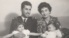 Yaser Yaser, his wife Nawal, and their two oldest children Mayy and Najib in Aqaba, Jordan, 1961.