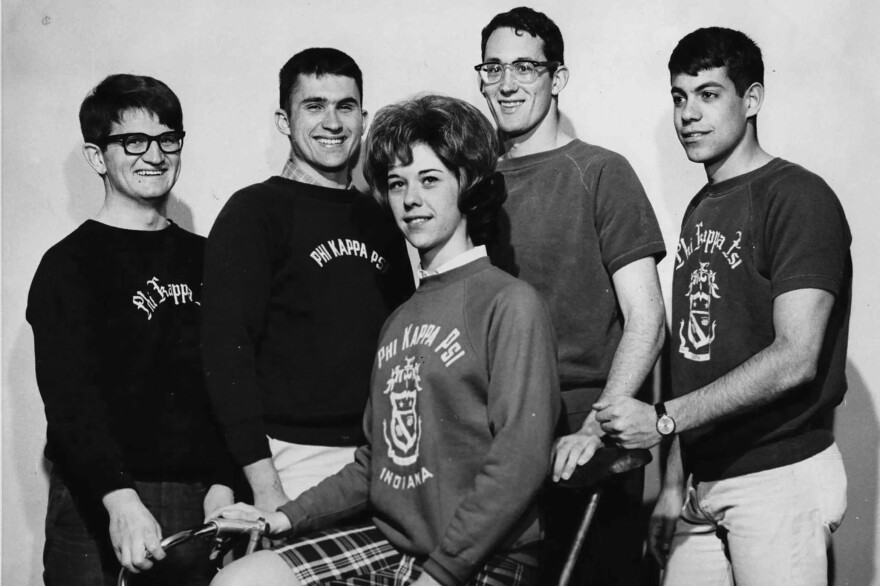 Pictured are some of the members of the Phi Kappa Psi team that won the 1962 Little 500, including Steve Tesich (far left), who went on to win an Academy Award for writing "Breaking Away," the movie inspired by his teammates. Others pictured are Alan Somers (second from right) and Rich Barnes (far right).