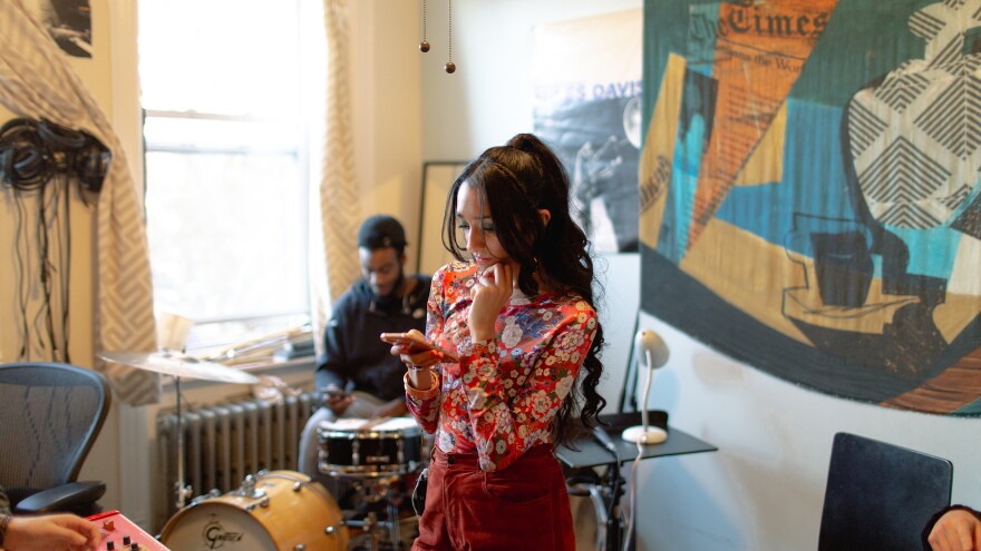 Raveena rehearses with drummer Tyler Newson and the rest of her band in Brooklyn, N.Y.