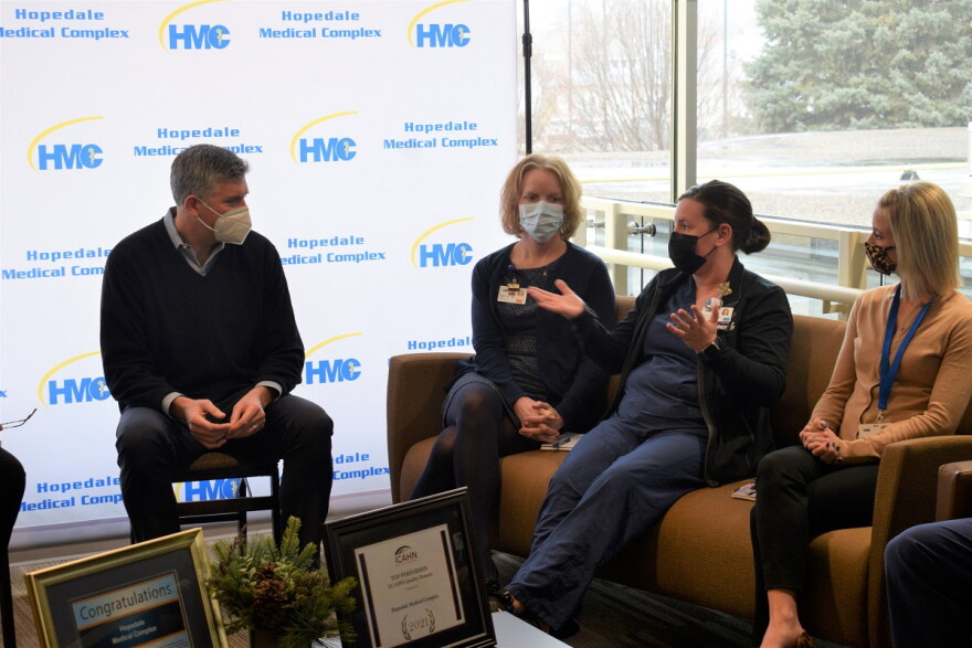 U.S. Rep. Darin LaHood met Friday with staff and administrators at Hopedale Medical Complex about staffing and other pandemic-related challenges.