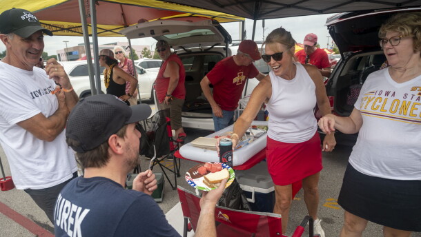 U.S. Democratic Senate candidate Josh Turek tailgates before the Iowa State football game on Sept. 5, 2026.