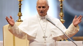 Pope Leo XIV delivers a blessing in St. Peter's Basilica, on the occasion of the weekly general audience at the Vatican, Wednesday, Aug. 5, 2026.