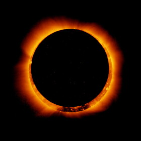 Photo of an annular solar eclipse taken by the solar optical telescope Hinode as the Moon came between it and the Sun.