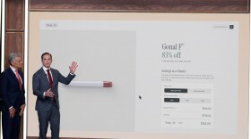 National Design Studio director Joe Gebbia and CMS Administrator Dr. Mehmet Oz talk about TrumpRx during an event with President Donald Trump in the South Court Auditorium in the Old Eisenhower Executive Office Building on the White House campus, Thursday, Feb. 5, 2026, in Washington.