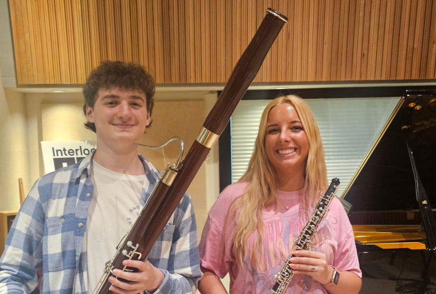 L to R: Bassoonist Jack Dwyer and oboist Amelia Lawens in IPR's Studio A