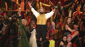 Josh Groban and the cast of "Natasha, Pierre & the Great Comet of 1812" perform at the 71st annual Tony Awards on Sunday, June 11, 2017, in New York. (Michael Zorn/Invision/AP)