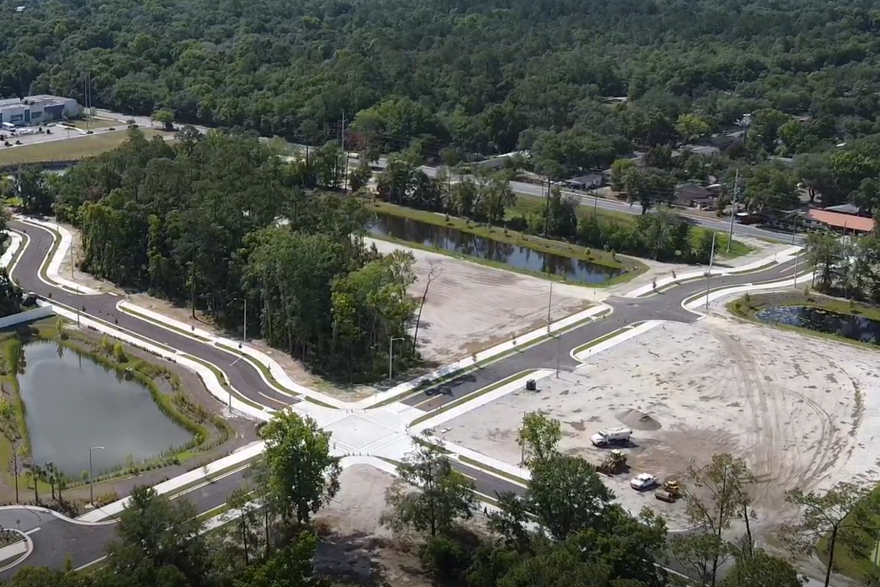 An aerial image of the development site. The parcel of land on the right side of the image is where the Eastside Transfer Station will be located. Courtesy of the City of Gainesville.