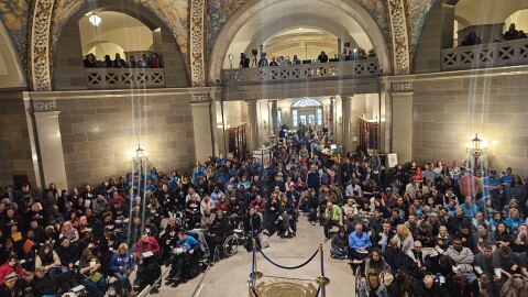 Advocates rally on Disability Advocacy Day at the state Capitol on Feb 25