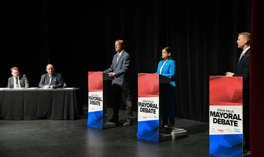 Mayoral candidates David Zokaites and Taneeza Islam and Mayor Paul TenHaken participate in a debate ahead of the election, moderated by Argus Leader's Trevor Mitchell and Dakota News Now's Brian Allen on Monday, April 4, 2022, at the Washington Pavilion in Sioux Falls.