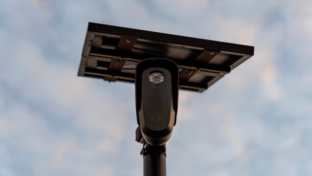 A Flock Safety license plate reader is seen along a public road, Oct. 16, 2025, in Houston, TX.