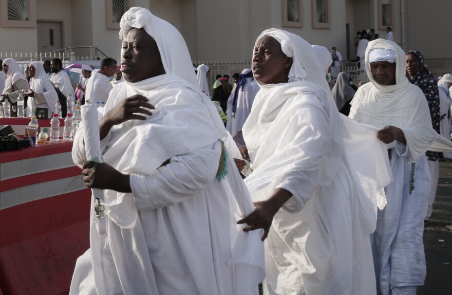 Muslim pilgrims make their way to Mount Arafat during the annual hajj pilgrimage.