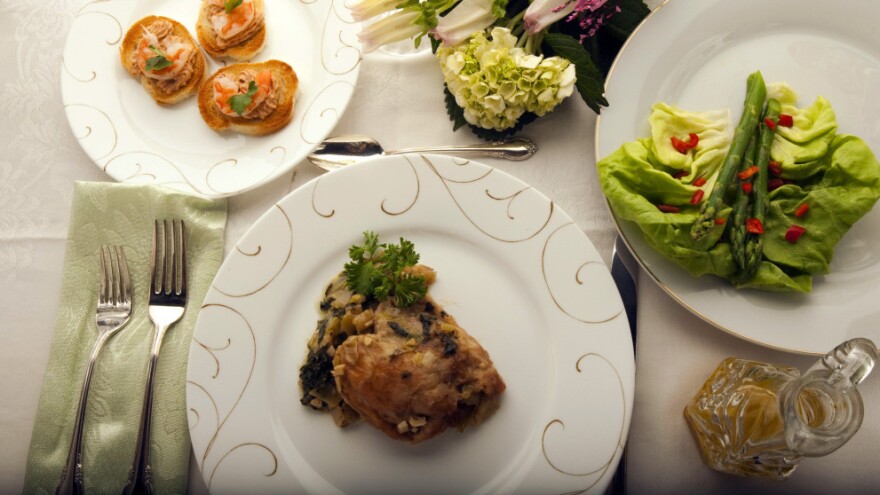 Braised chicken and asparagus salad are part of one menu inspired by meals served on the Titanic.