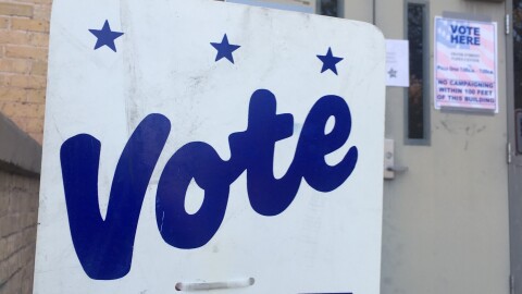 A voting sign outside of a polling location in Mesilla Park, New Mexico.