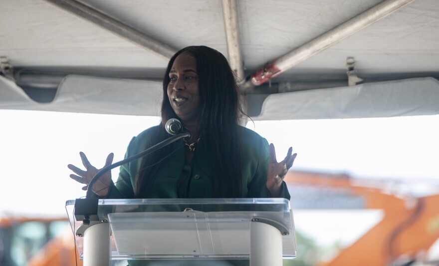 City of Fort Myers Councilwoman Terolyn Watson speaks at the groundbreaking ceremony for Legacy Point, a 373-unit mixed-income community that will replace the former Southward Village in the Dunbar community of Fort Myers.