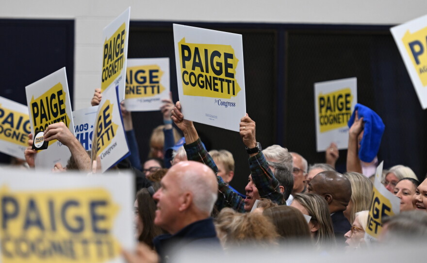 Attendees of Wednesday's Shapiro/Cognetti rally hold placards in support of the Scranton mayor.