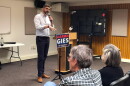 NY23 Democratic and Working Families Party candidate Aaron Gies speaks to voters at Corning town hall.