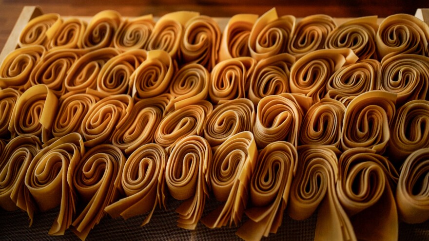Spools of pappardelle are rolled out, cut and nested for the night’s patrons at Bar Bacetto, in Waitsburg, Washington.