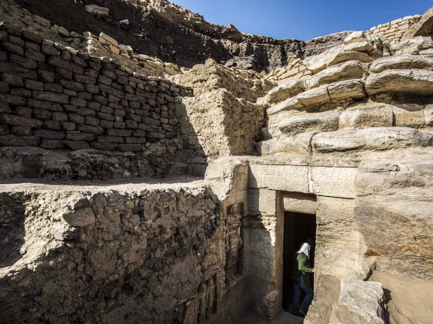 The entrance of the newly-discovered tomb, seen Saturday.