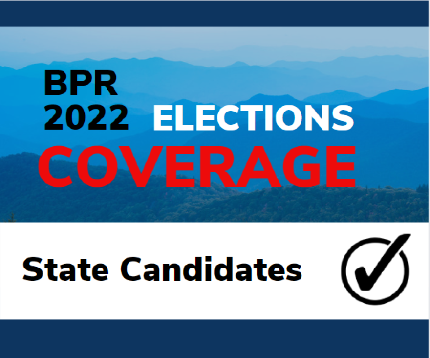 A blue graphic with the text: BPR 2022 elections coverage, sheriff candidates and local referendum. An image of the Blue Ridge Mountains is in the background. 