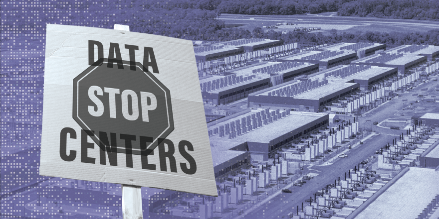 A sign that reads Data Centers and Stop.