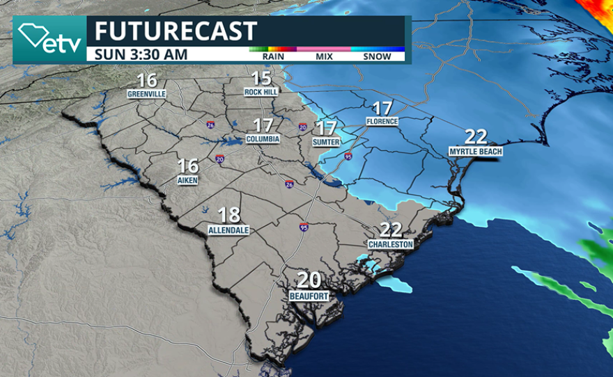 Futurecast forecast map for Sunday morning.