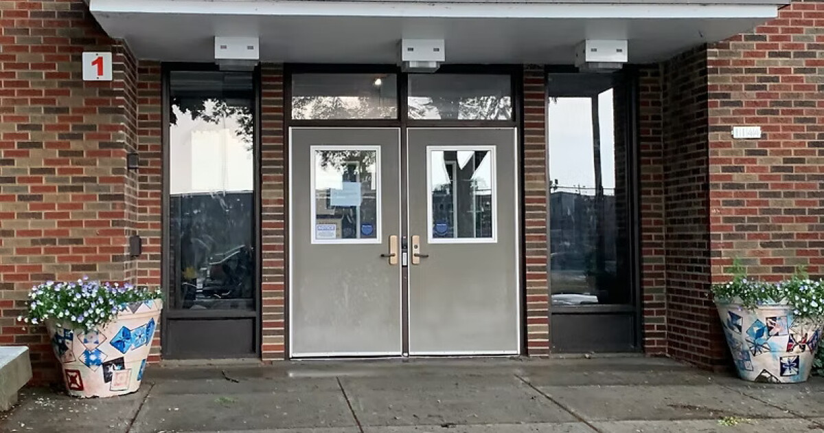 The entrance to the middle school in Whitefish Bay, which would be rebuilt on its current site if voters approve a $90 million referendum in November 2026.