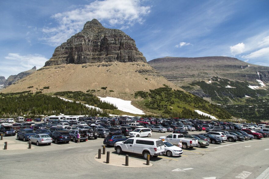 The parking lot at Logan Pass at the top of Going-to-the-Sun Road in Glacier National Park, July 1, 2016.