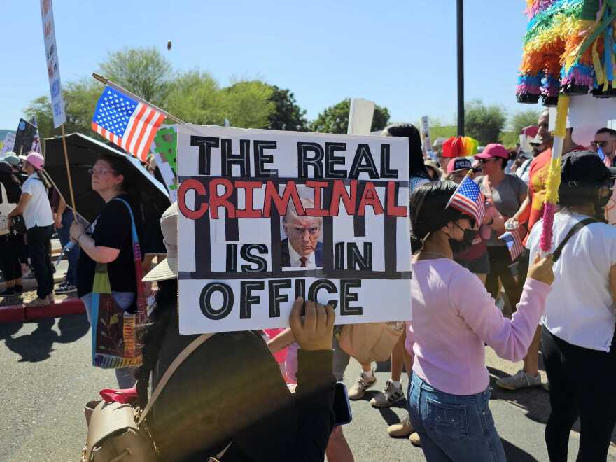 Thousands of protesters gathered in downtown Phoenix for the “No Kings” protest on Saturday, June 14, 2025.