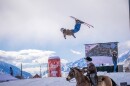 A skier goes off a jump during the big air competition at Heber's Skijoring event.
