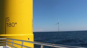Turbines from Dominion Energy’s Coastal Virginia Offshore Wind project off Virginia Beach. (Sarah Vogelsong/Virginia Mercury)