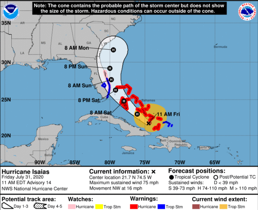 Hurricane Isaias as of 11 a.m. July31, 2020 via The National Weather Service