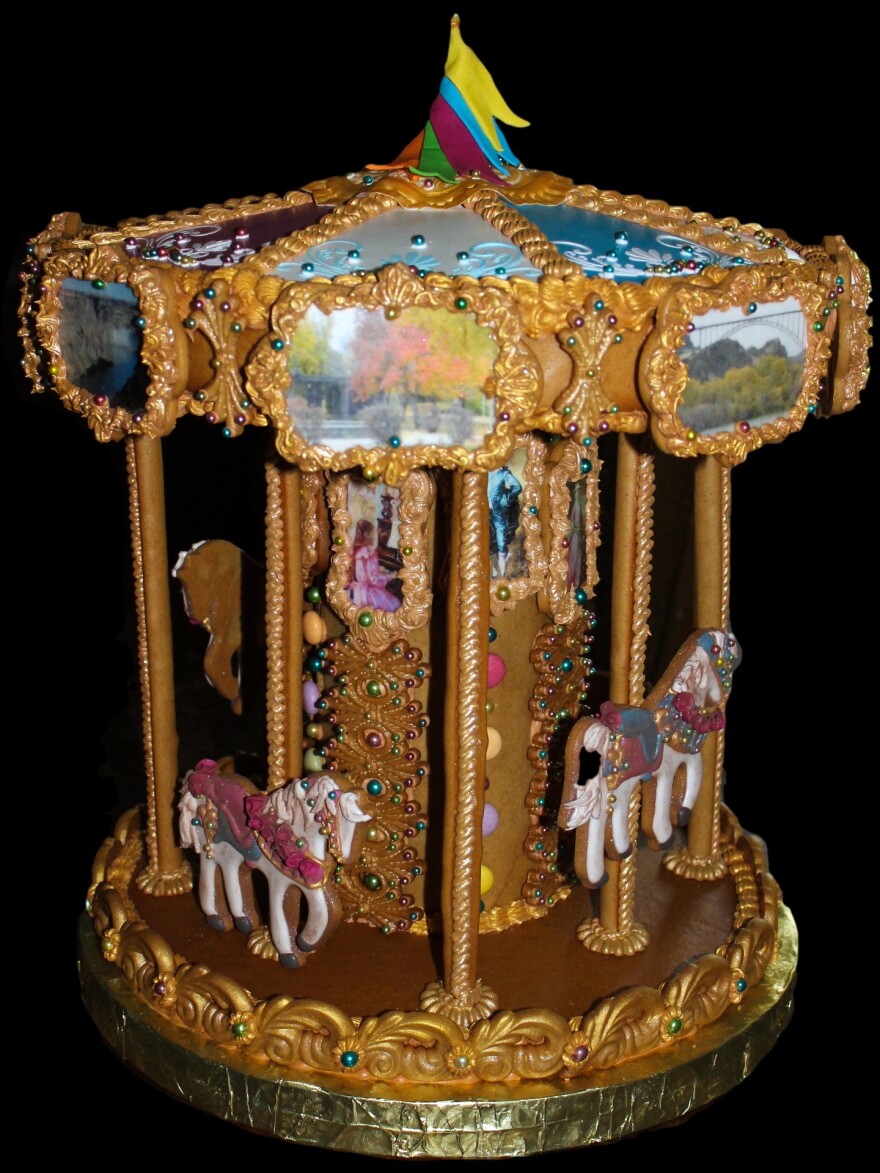 Lynne Schuyler created this gingerbread carousel. Her day job? Mechanical design for a commercial refrigeration company in Kimberly, Idaho.