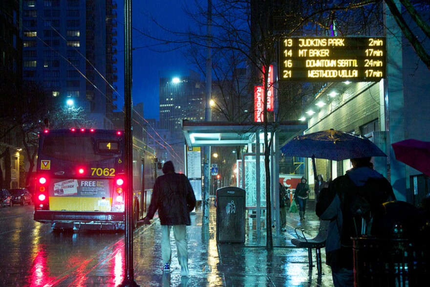 Downtown Seattle on a stormy night. 