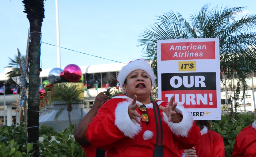 Dozens of workers who prepare in−flight food and beverages for mahor airline companies staged a protest Friday at Miami International Airport, calling on LSG Sky Chefs and American Airlines to address what they describe as "unlivable wages" and "inhumane working conditions" within the airline catering industry.