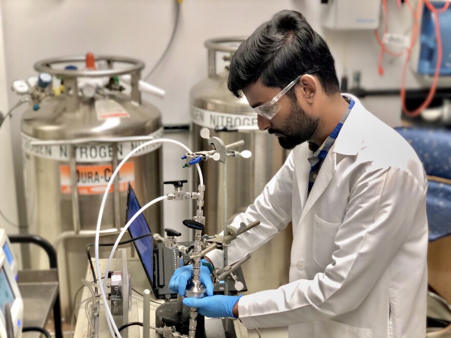 Washington University engineering graduate student David Dhanraj is part of a team of engineers testing how well different household and hospital-grade materials block tiny particles.