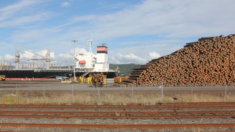 The Coos Bay Rail Line runs along the bay in North Bend, seen here Sept. 5, 2026.
