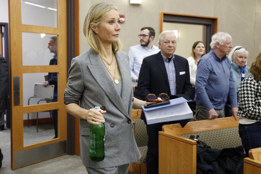 Gwyneth Paltrow enters the courtroom after a lunch break in her trial on March 23, 2023, in Park City, Utah. Paltrow's live-streamed trial over a 2016 collision at a posh Utah ski resort has drawn worldwide attention, spawning memes and sparking debate about the burden and power of celebrity.