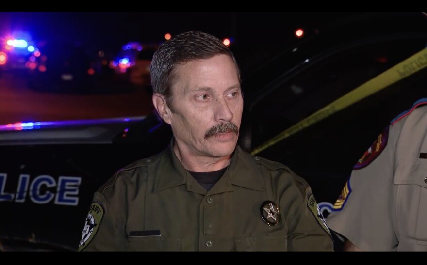 Deputy Jerry Cozby of the Ellis County Sherriff's Office speaking at a press briefing Friday night.