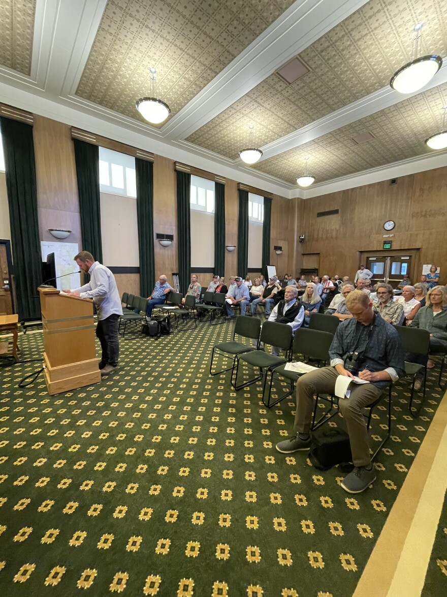 Bayard Black speaks at a public hearing and discussion on gravel pit zoning on Tuesday during the Gallatin County Commission’s regular meeting time. About five people spoke in support of the gravel pit including two members of the Black family who own the land where the gravel pit would be located.