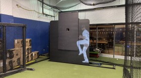 A view of the Trajekt ARC pitching machine, which can display any pitcher's windup