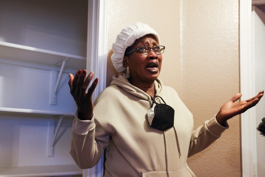 Finda Koroma talks about her surprise finding an eviction notice and finding out her HOA foreclosed her home Monday Oct. 30, 2023, in Mesquite.