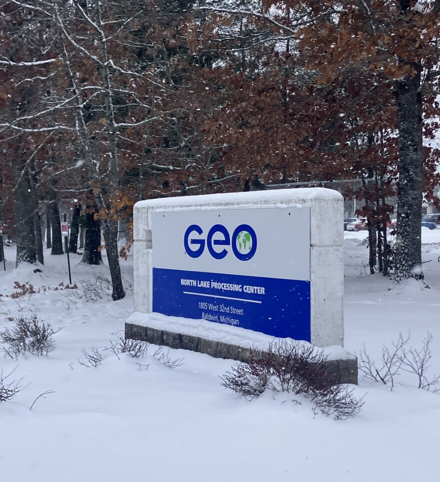 Entrance to the North Lake Processing Center in Baldwin, Michigan.