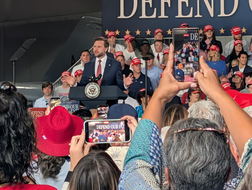 Vice President J.D. Vance speaking at Lakeland Linder International Airport in Lakeland on Oct 1, 2026
